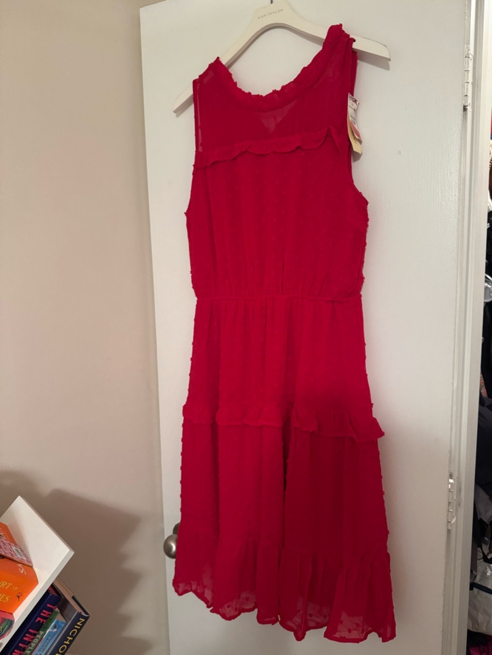 Monteau Red Sleeveless Ruffle Midi Dress